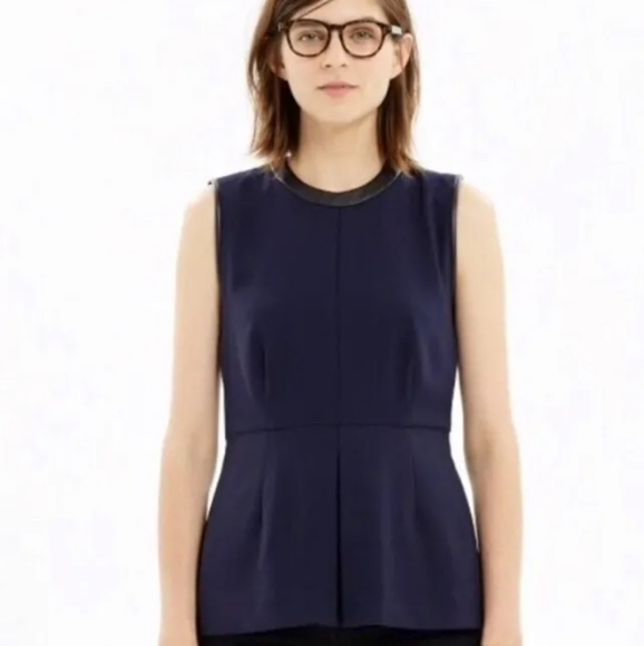 Madewell navy and black leather peplum sleeveless top size 12 - Picture 2 of 7